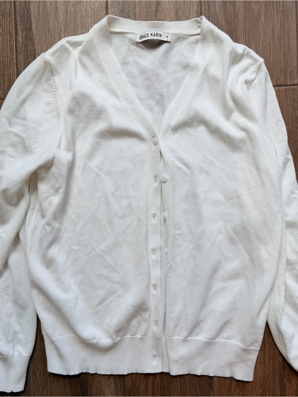 Grace Karin Cream V-Neck Button Front Cardigan